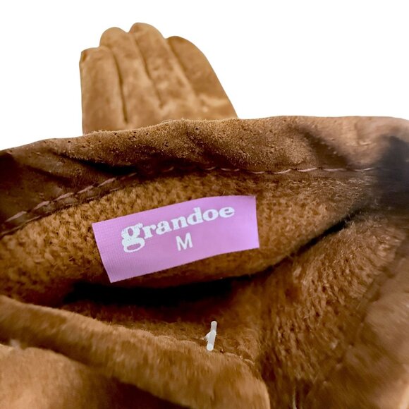 GRANDOE Brown Suede Gloves Womens Medium Genuine Leather - Picture 4 of 11